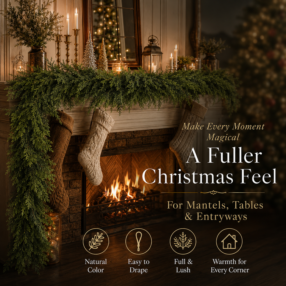 6FT Lush Artificial Cedar Garland – 120-Tip Christmas Greenery Decor