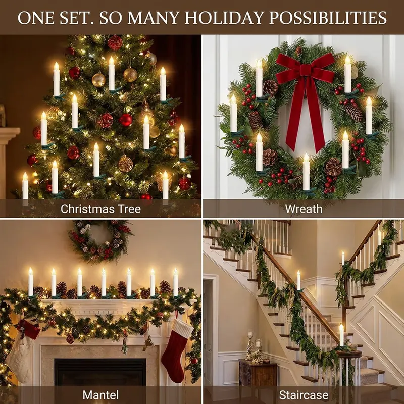 🕯️Battery-Powered Flameless Clip-On Christmas Candle Lights with Remote & Timer🕯️