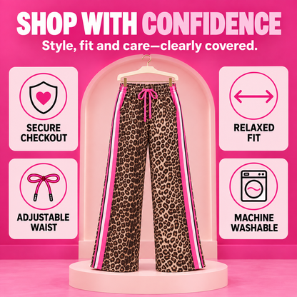 💃Women's Leopard Print Side Stripe Wide Leg Stretchy Casual Pants💃