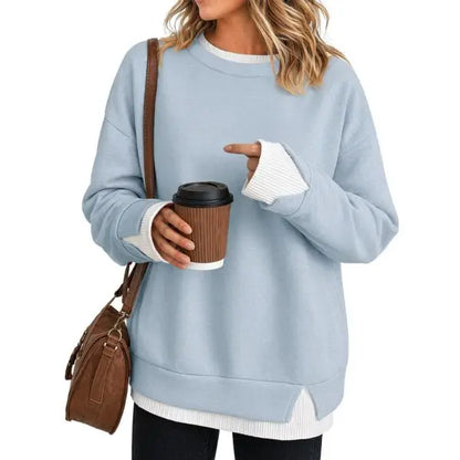 Effortless Casual Style: Women's Relaxed Layered Crewneck Sweatshirt Everyday Top