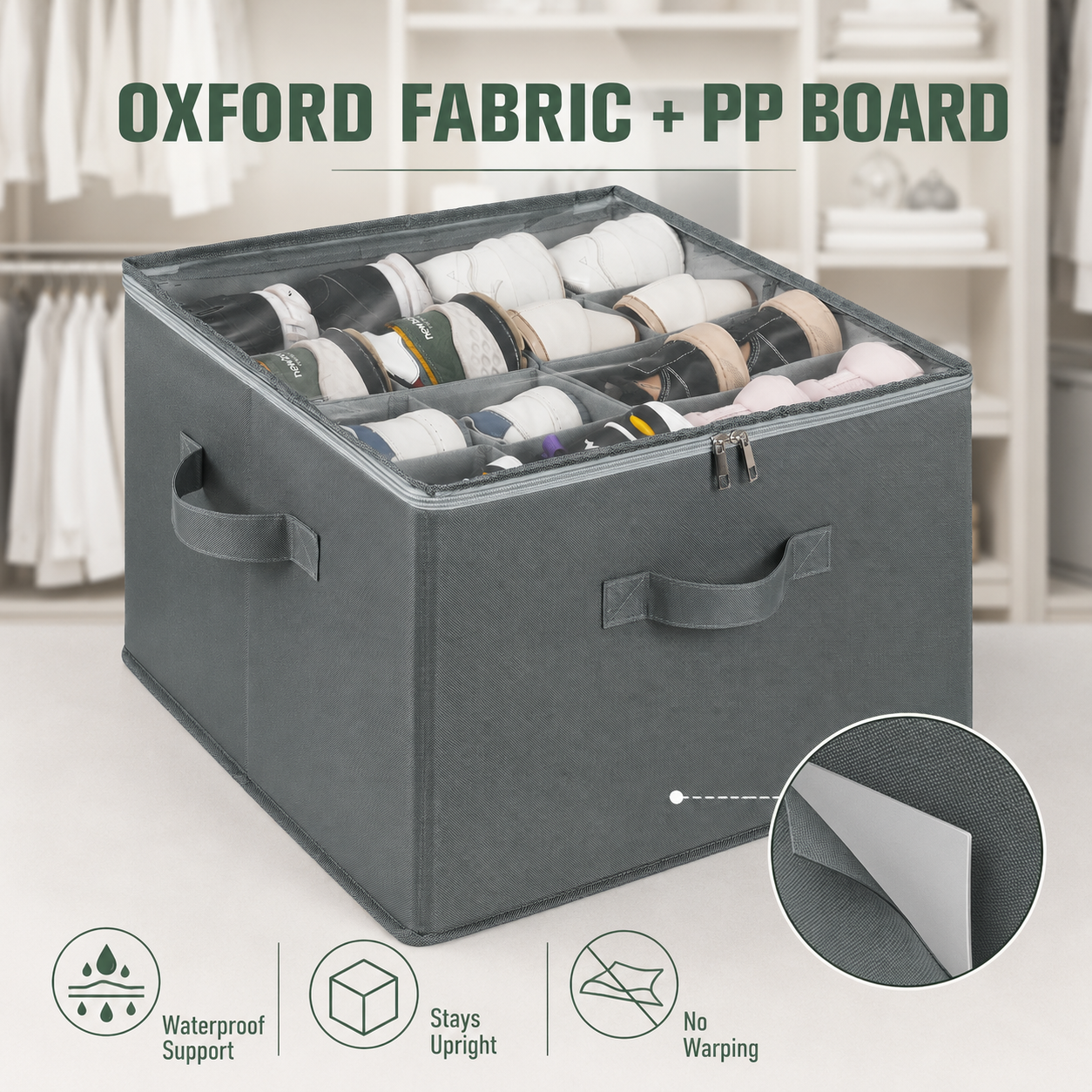 Heavy-Duty Foldable Shoe & Closet Organizer Box with Adjustable Dividers