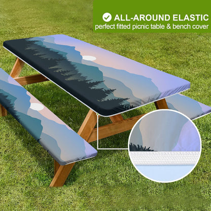 🏕️ Stretch Tablecloth Set with Bench Covers & Bag – Waterproof Polyester, Fitted Elastic, Machine Washable for Outdoor Patio – Available in 30"x48", 30"x72", 30"x96" 🧺✨