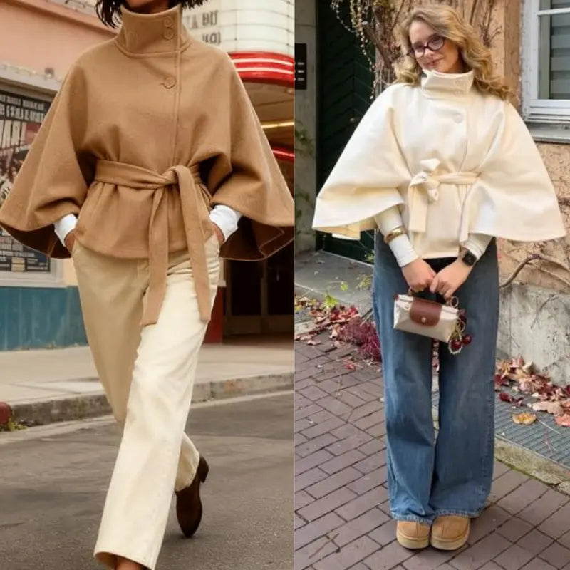 Women's Belted Wool-Blend Cape Coat