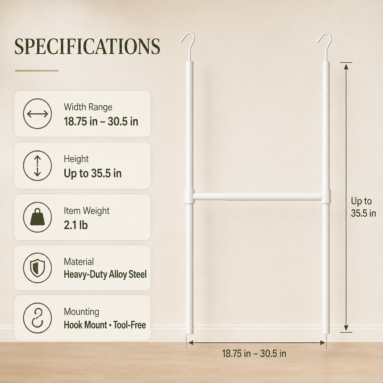 Double Closet Hanging Capacity with Expandable Heavy-Duty Steel Rod