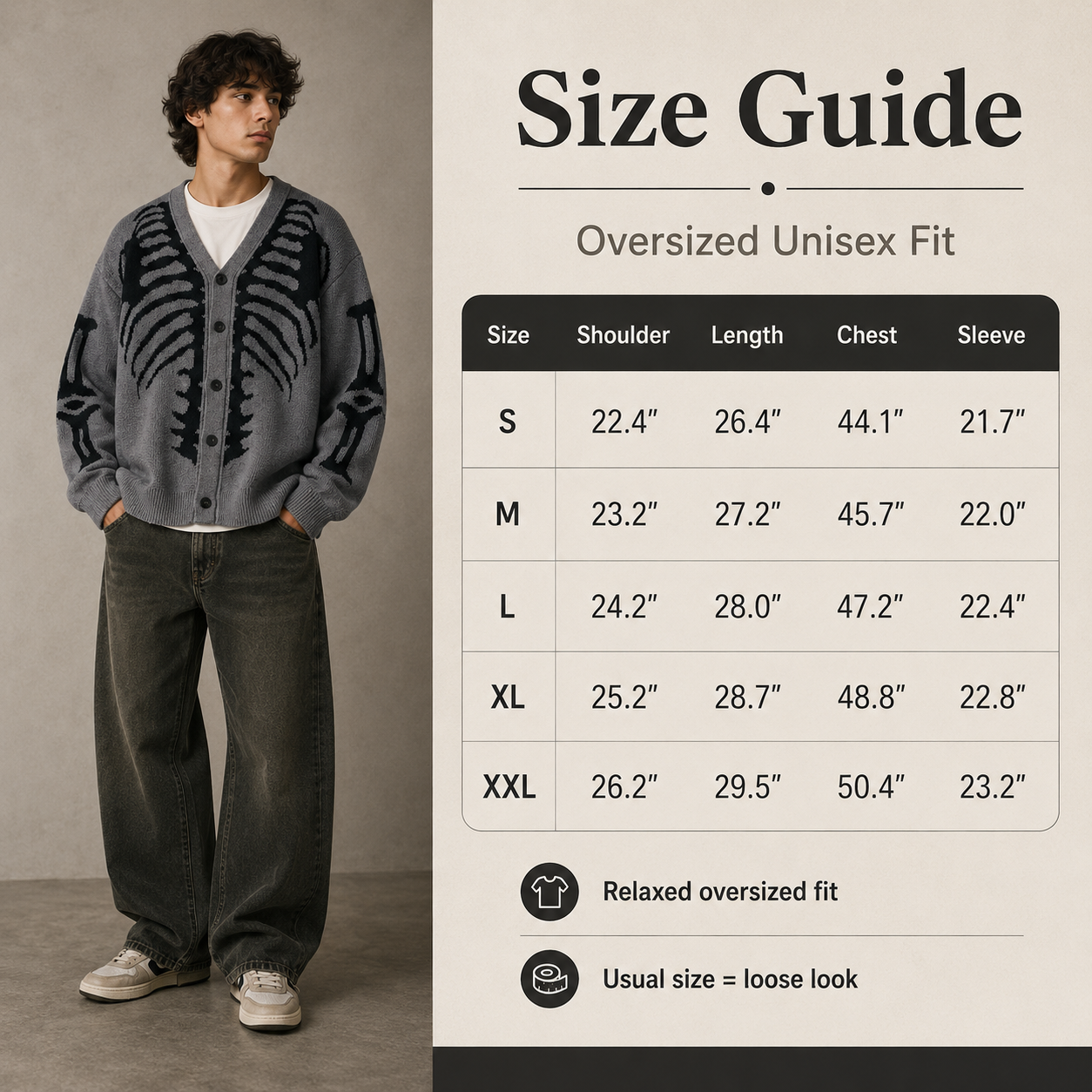 Skeleton Ribcage Oversized Knit Button Cardigan