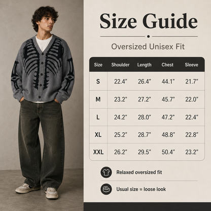 Skeleton Ribcage Oversized Knit Button Cardigan