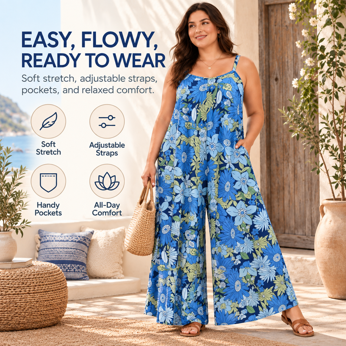 Women’s Plus Size Bohemian Spandex Overalls – Flowy Comfort, Effortless Style