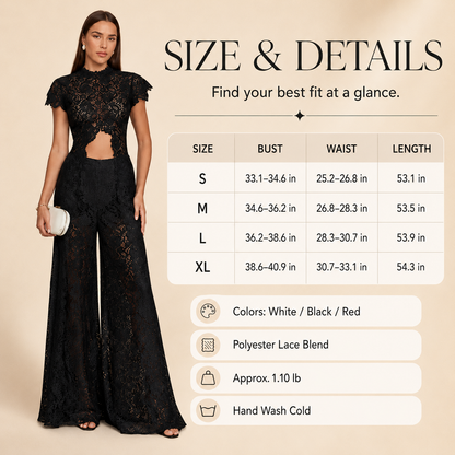 Lace Cutout Round-Neck Split Dress Set