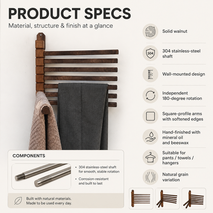 Premium Walnut Rotating Wall Rack for Clothes & Towels