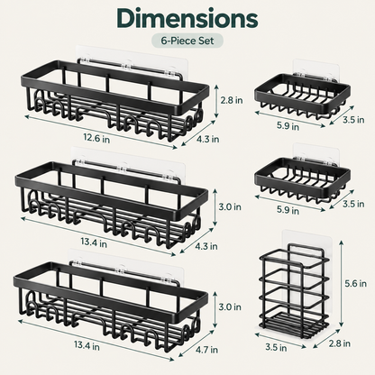 6-Piece Shower Caddy Set – No-Drill Bathroom Storage