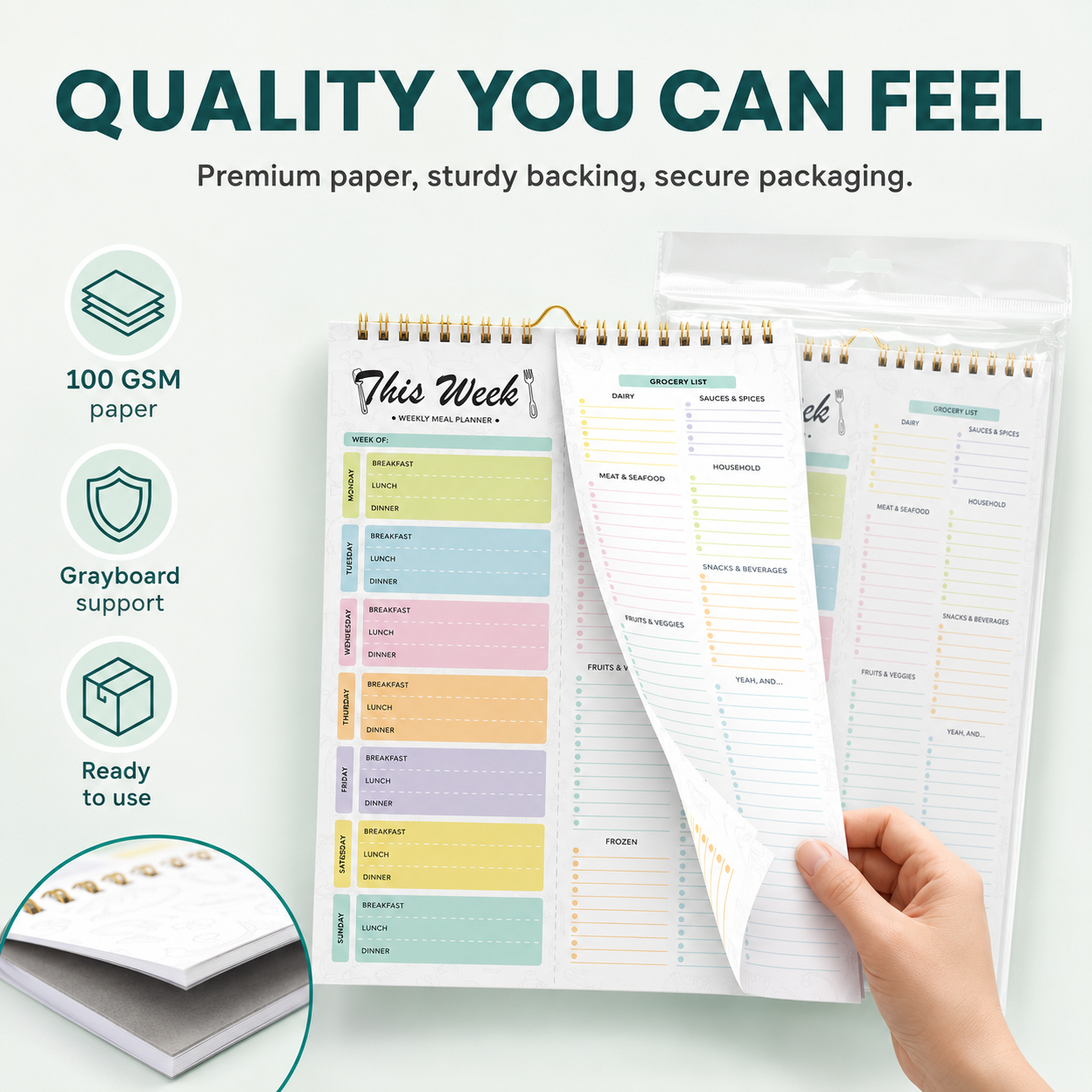 Undated Weekly Meal Planner: 52 Double-Sided Sheets, Grocery List