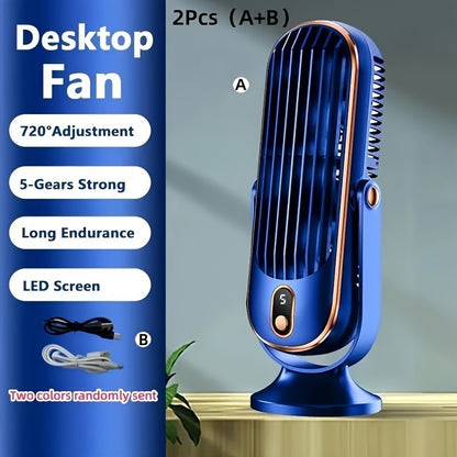 Set of 2 Portable Rechargeable 10\" Fan with 720° Oscillation & Whisper-Quiet Turbo Airflow