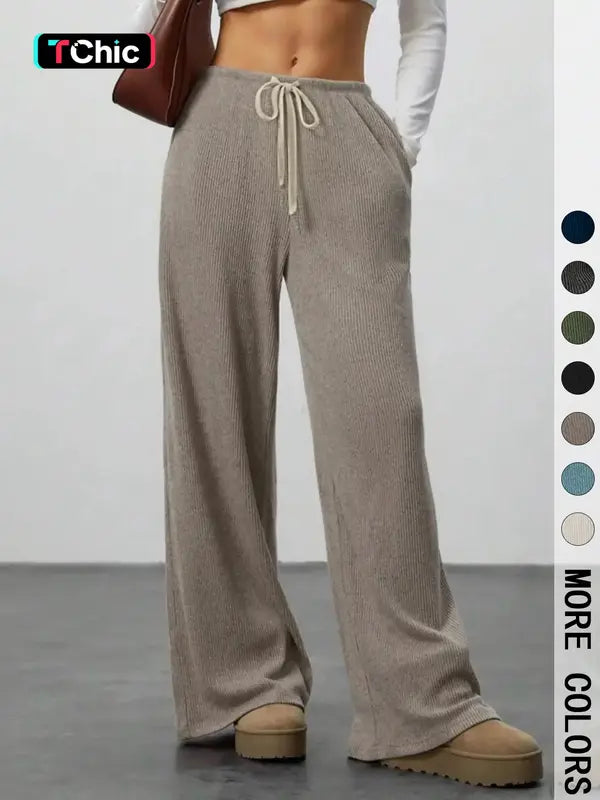 Women's High Waist Wide Leg Ribbed Pants
