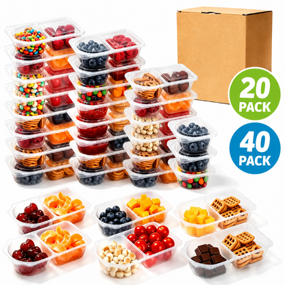 2-Compartment Reusable Snack Containers with Lids – Stackable Meal Prep Set