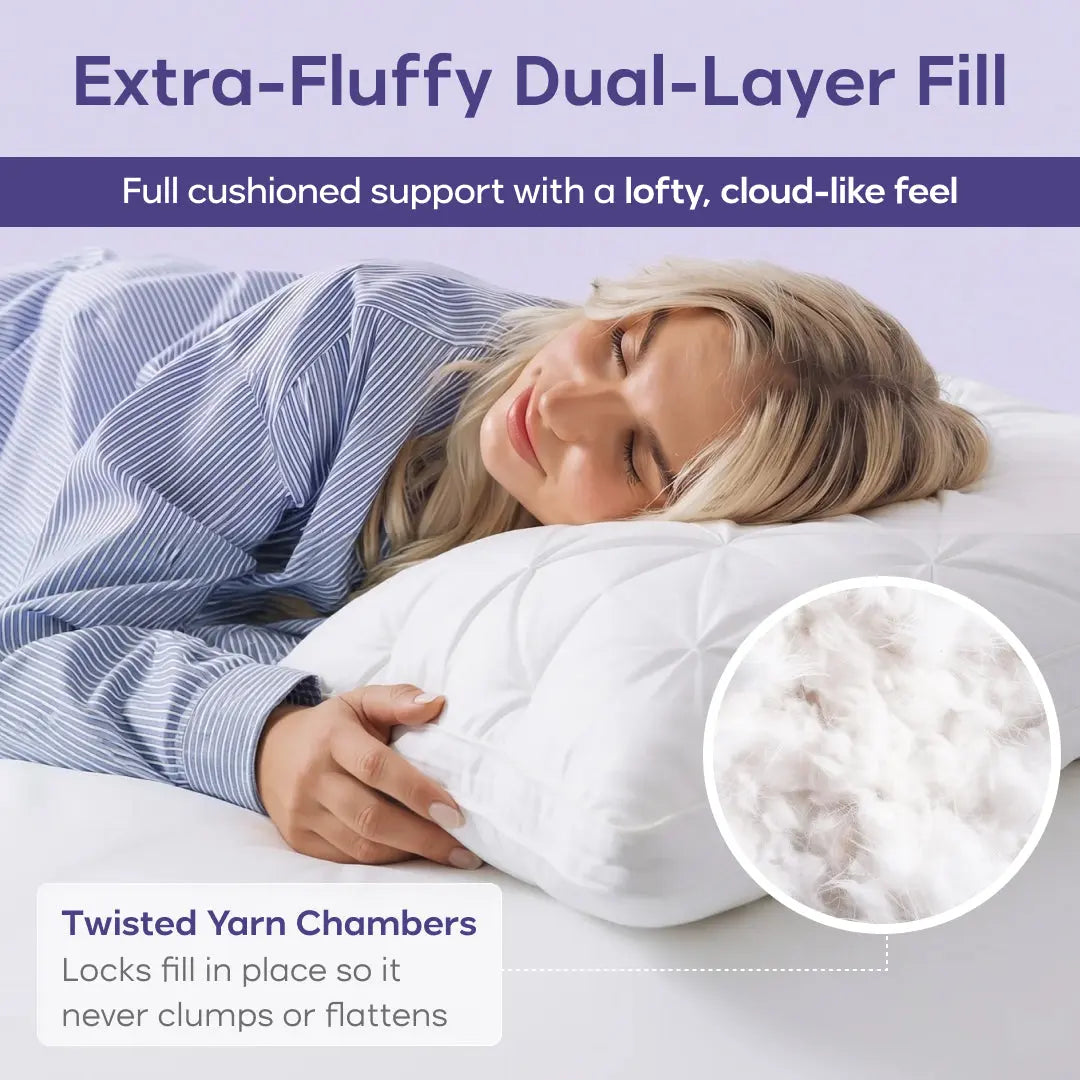 Extra-Fluffy Dual-Layer Pillow, Cloud-Like Soft Plush Bed Pillow with Breathable Support