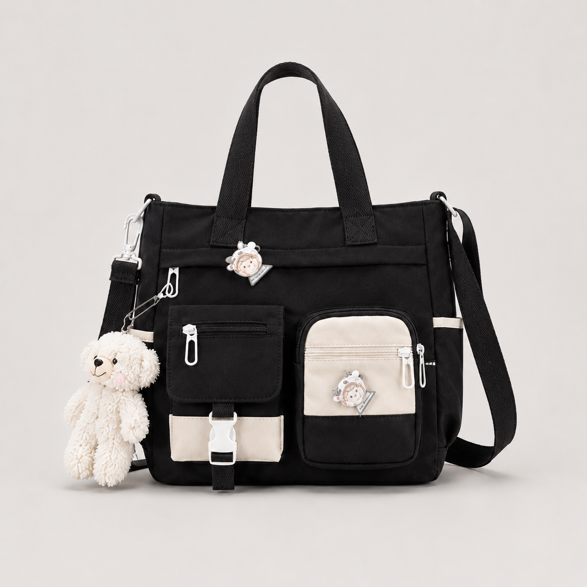 Canvas Multi-Pocket Crossbody Tote Bag | Cute & Lightweight School, Work & Travel Bag 🎒✨