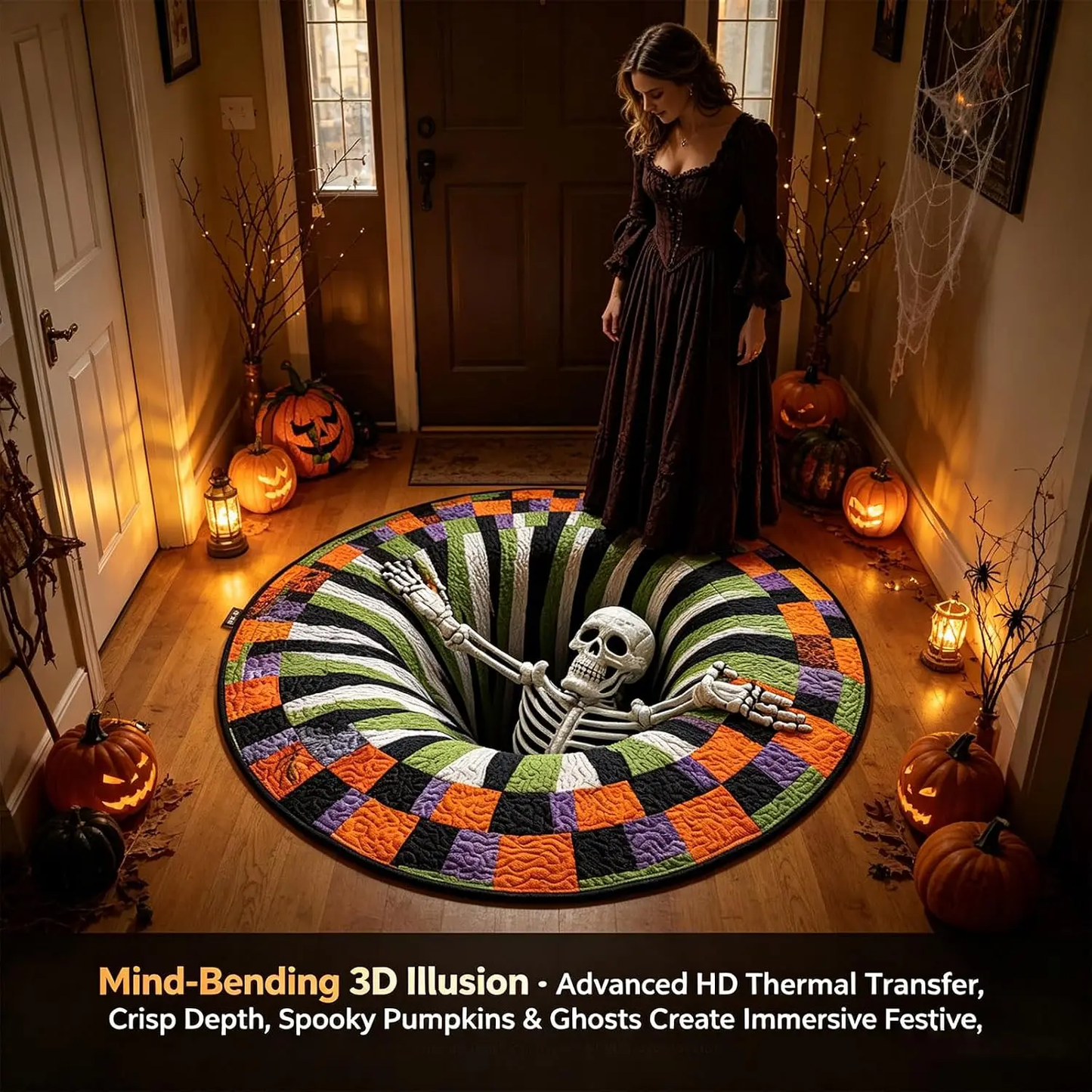 3D Skeleton Swirl Quilted Illusion Carpet