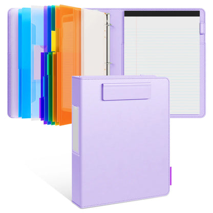 PU Leather 3-Ring Binder Clipboard with Storage & Magnetic Clip (12.4"x10.2")
