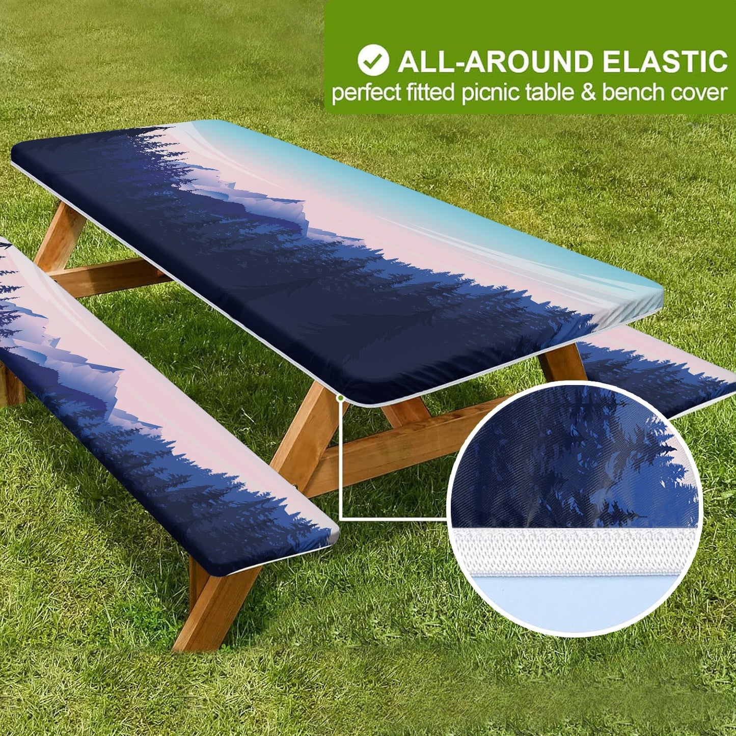 🏕️ Stretch Tablecloth Set with Bench Covers & Bag – Waterproof Polyester, Fitted Elastic, Machine Washable for Outdoor Patio – Available in 30"x48", 30"x72", 30"x96" 🧺✨