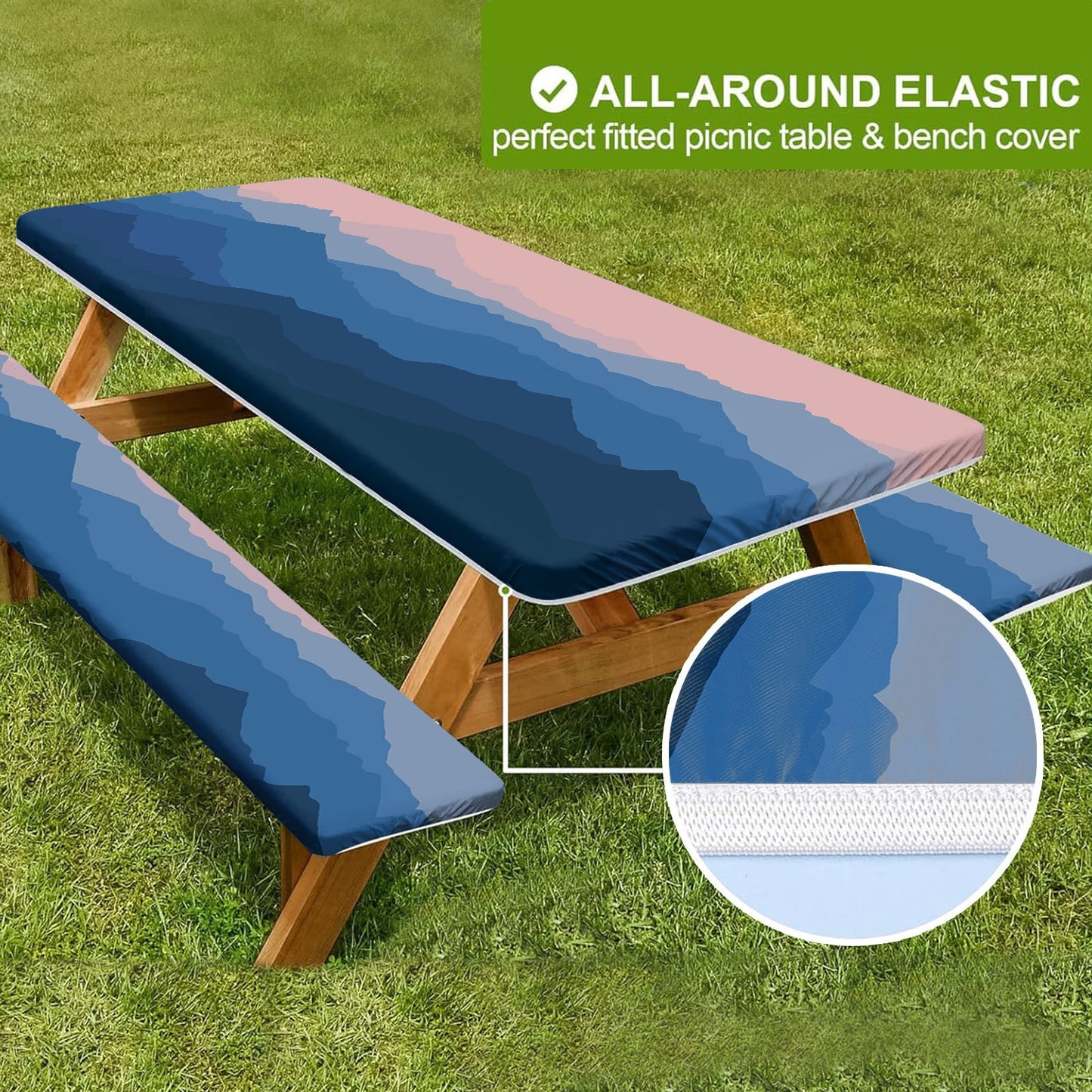 🏕️ Stretch Tablecloth Set with Bench Covers & Bag – Waterproof Polyester, Fitted Elastic, Machine Washable for Outdoor Patio – Available in 30"x48", 30"x72", 30"x96" 🧺✨