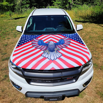 American Flag Car Hood Cover With Dual Triangle Clips Fits Trucks SUVs Sedans Jeep Commemorative Edition