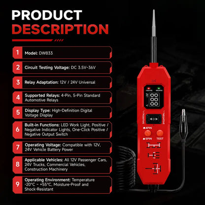 6V-24V Automotive Circuit Probe Tester – Fast Electrical Diagnostic Tool & Polarity Detector