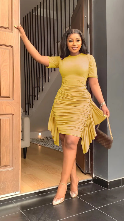 🔥49%OFF 💕Round Neck Short Sleeve Irregular Ruffle Midi Dresses