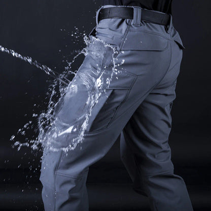 Men's Solid Color Waterproof Tactical Work Pants & Multi-Pocket