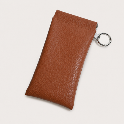 Soft PU Leather Sunglasses Pouch With Built-in Cleaning Cloth And Keychain