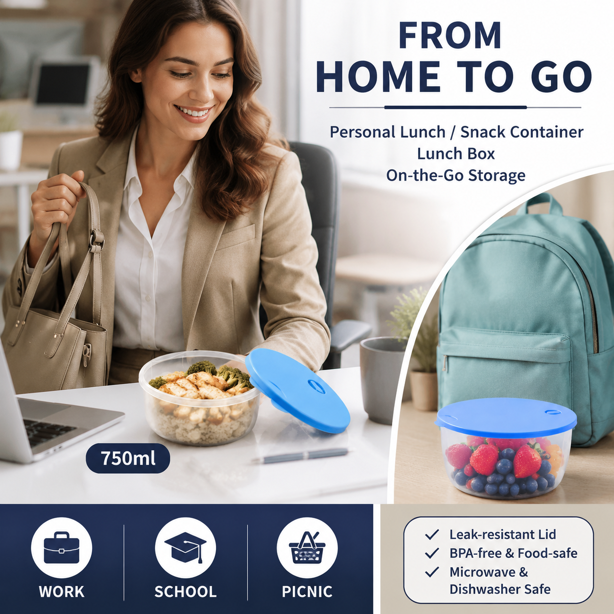 4-Piece Food Storage Containers with Lids – Multi-Size Stackable Kitchen Storage Bowls