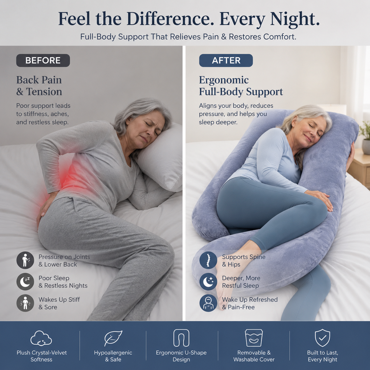 Ergonomic Long-Distance Driving Body Pillow – Lumbar & Back Pressure Relief Support for RV Travel & Road Trips