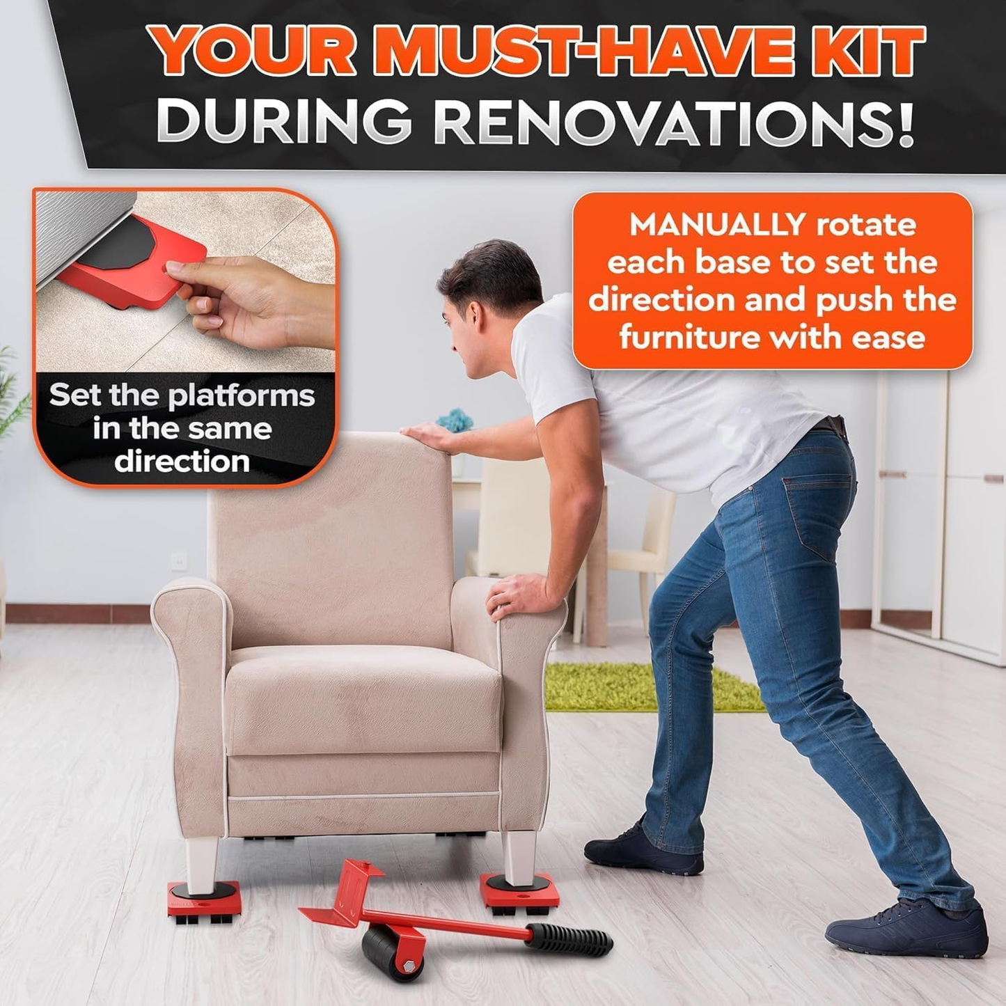 Furniture Mover with Wheels & Furniture Lifter Set,330 Lbs Capacity
