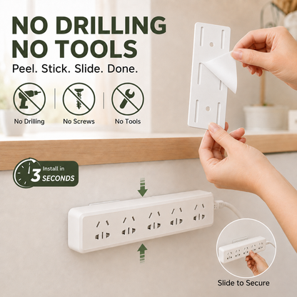 No-drill adhesive socket bracket – Wall-mounted cable management