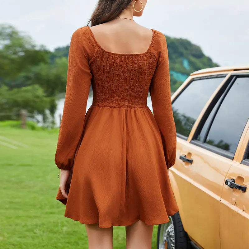 Sweetheart Twist-Front Long Sleeve Mini Dress
