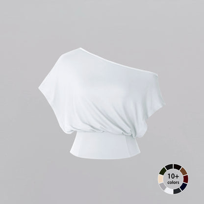 Women Off Shoulder Crop Top, Soft Stretchy Slim Fit Short Sleeve Shirt