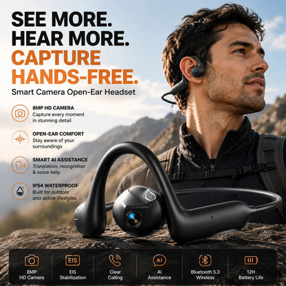 LAST DAY 49% OFF – 🎧 8MP Smart Camera Open-Ear Headset – POV Video, Calls & AI Assistance 🎥