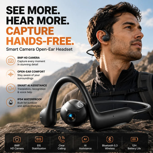 LAST DAY 49% OFF – 🎧 8MP Smart Camera Open-Ear Headset – POV Video, Calls & AI Assistance 🎥