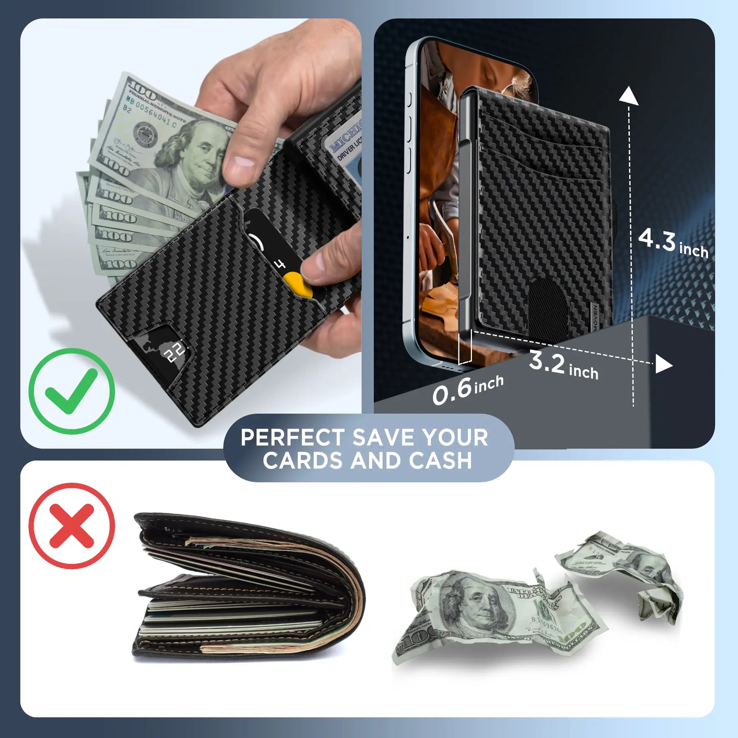 Modern Minimalist Pop-Up Wallet – RFID Blocking Aluminum Card Holder with Premium Leather, Quick Access Design & Cash Storage