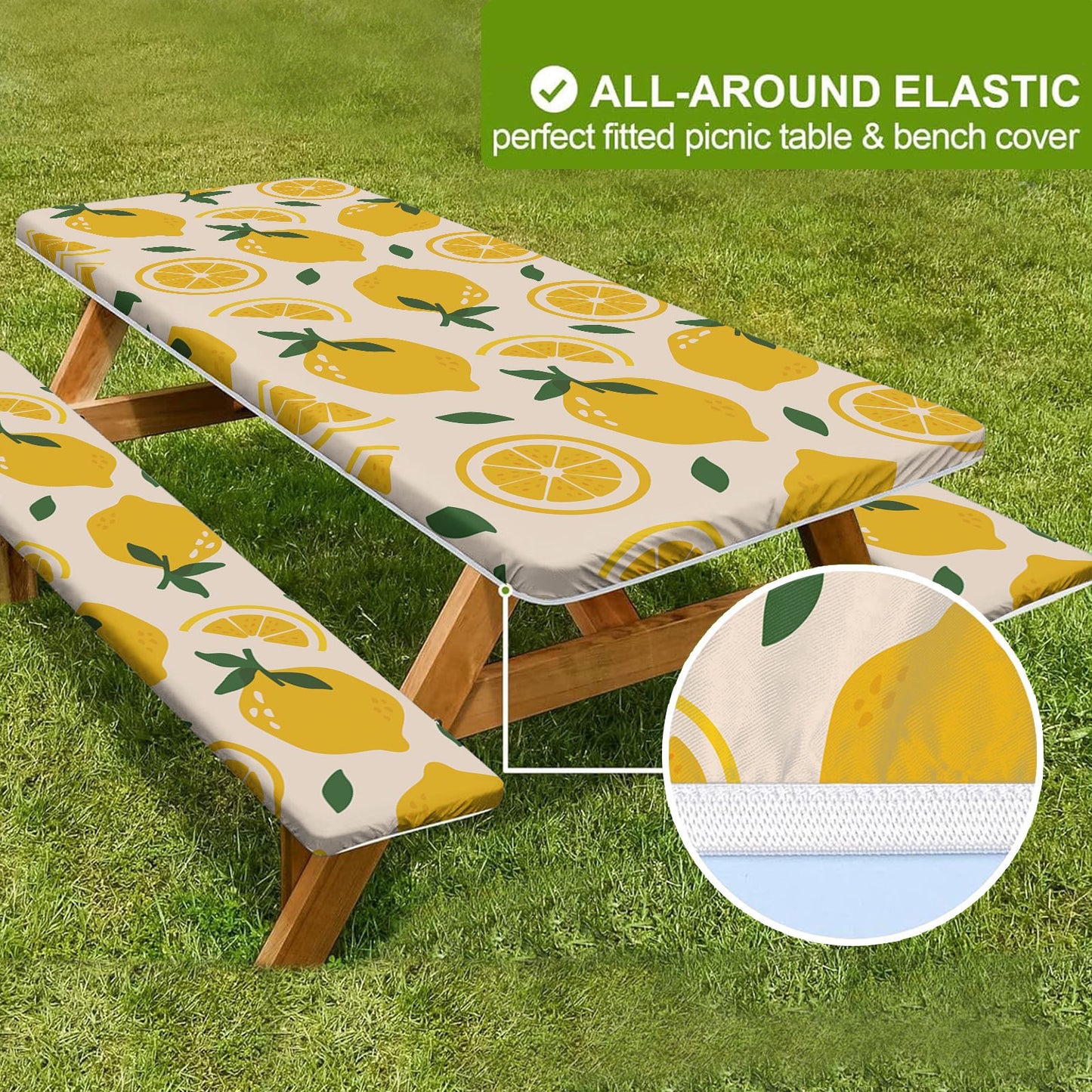 🏕️ Stretch Tablecloth Set with Bench Covers & Bag – Waterproof Polyester, Fitted Elastic, Machine Washable for Outdoor Patio – Available in 30"x48", 30"x72", 30"x96" 🧺✨