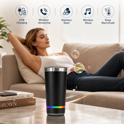 The Ultimate 2-in-1 Backyard Mug | 16 oz Insulated Tumbler & Detachable Bluetooth Speaker with Built-in Bottle Opener