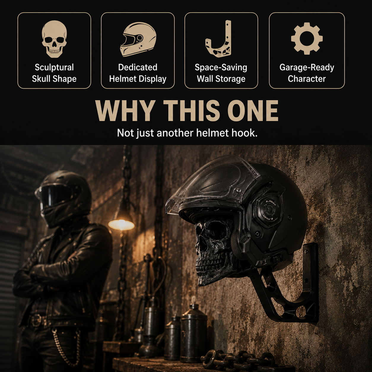 Skull Motorcycle Helmet Wall Mount