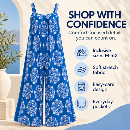 Women’s Plus Size Bohemian Spandex Overalls – Flowy Comfort, Effortless Style