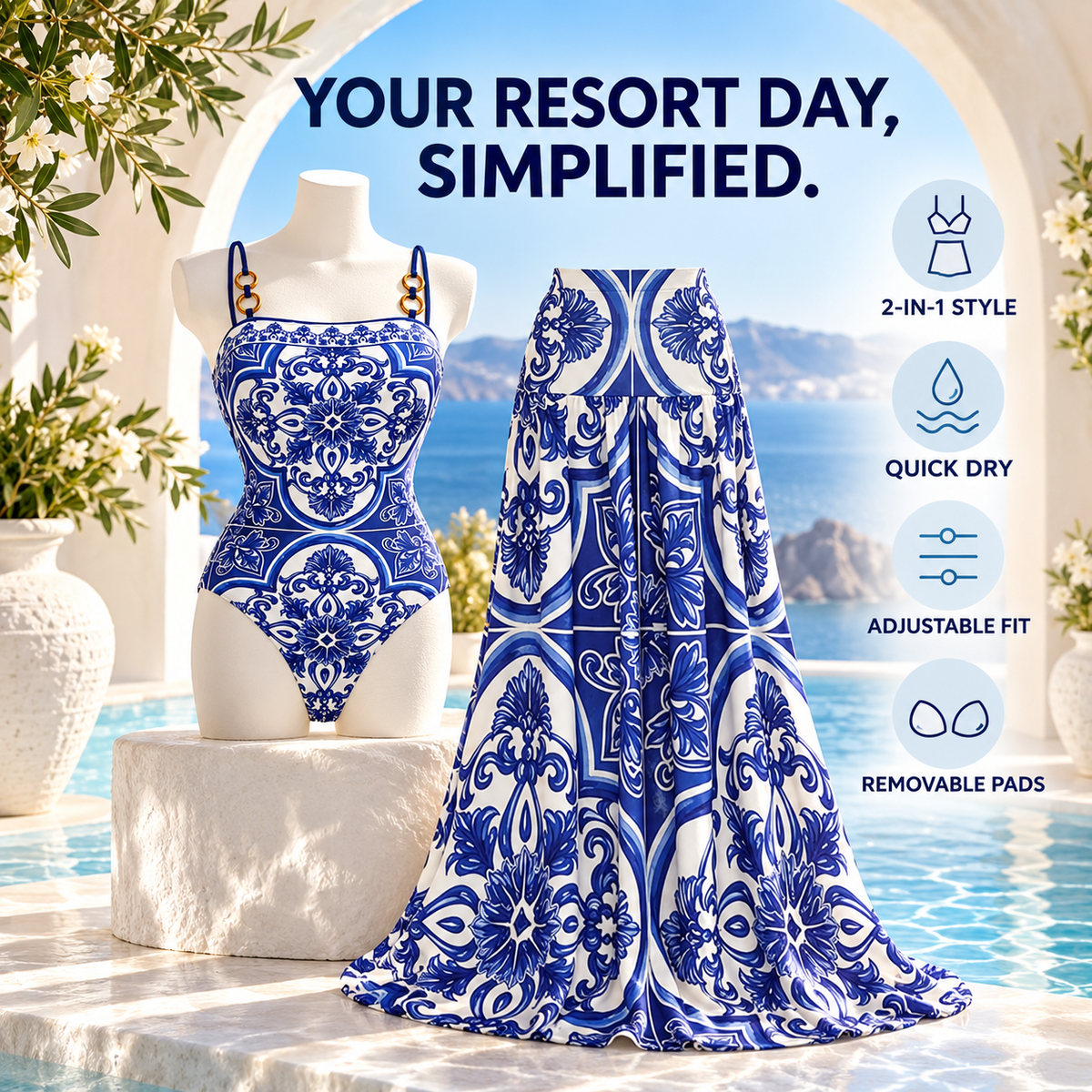 Porcelain Print 2-in-1 Resort Swimsuit