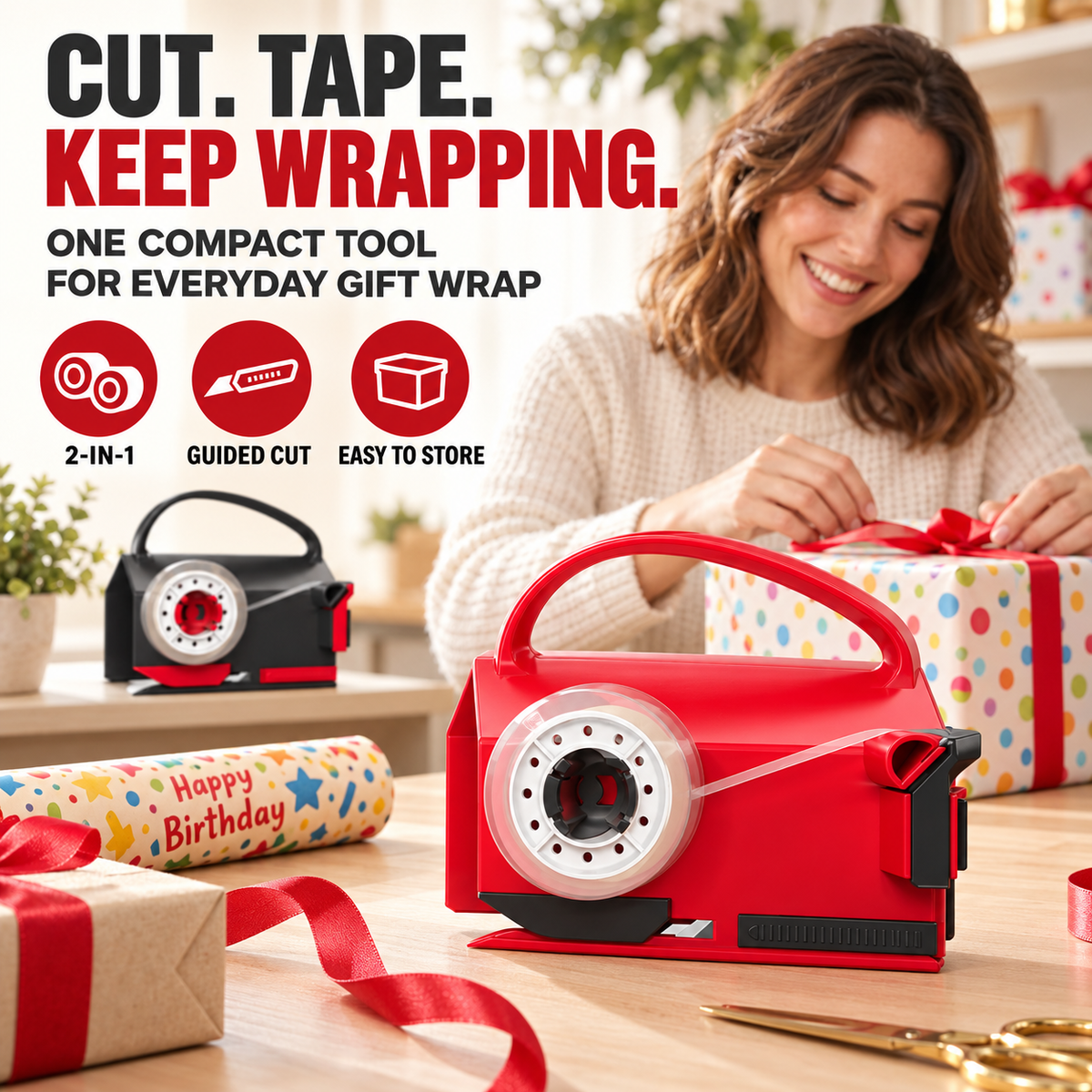 2-in-1 Wrapping Paper Cutter & Tape Dispenser