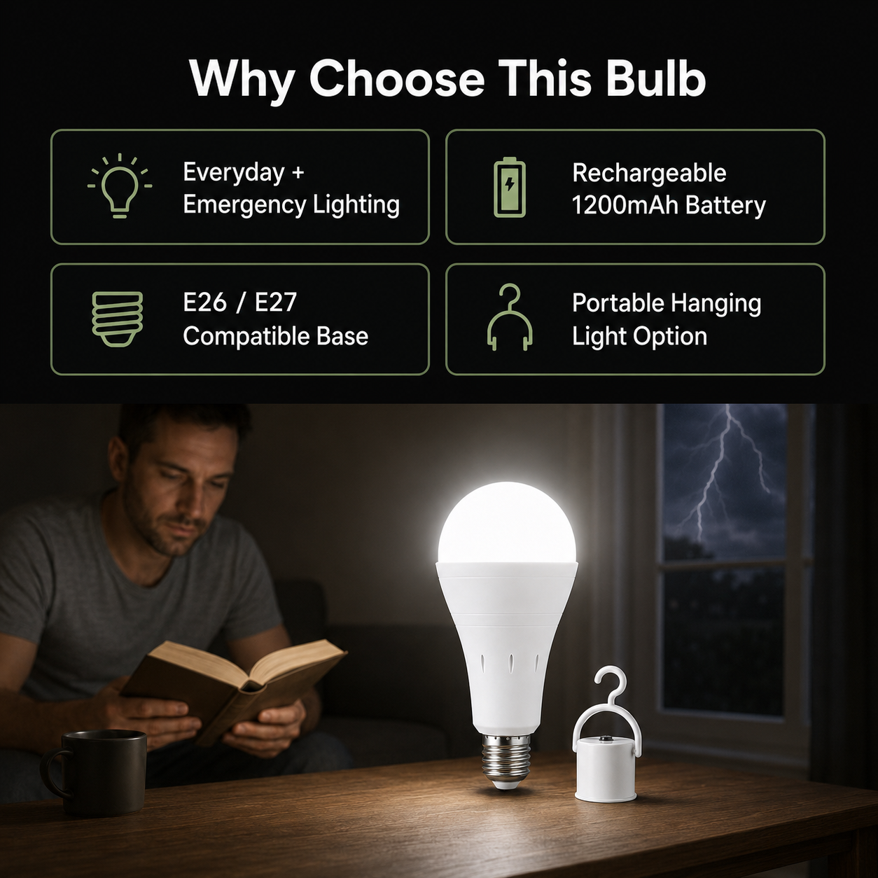 6400K Rechargeable Emergency LED Bulb