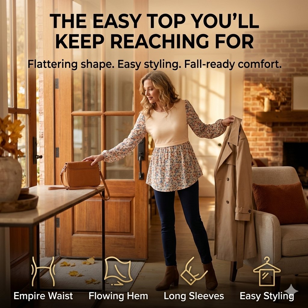 Women's Long Sleeve Tunic Top with Flattering Empire Waist