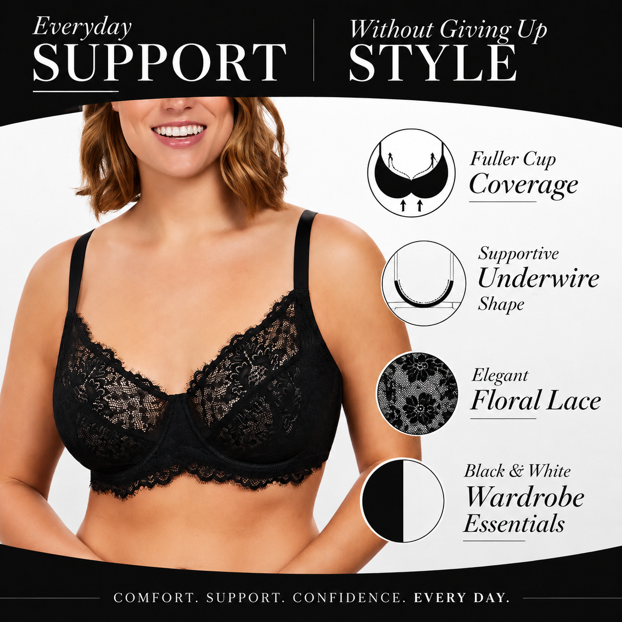 Women's Full Coverage Lace Support Bra