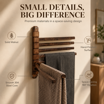 Premium Walnut Rotating Wall Rack for Clothes & Towels
