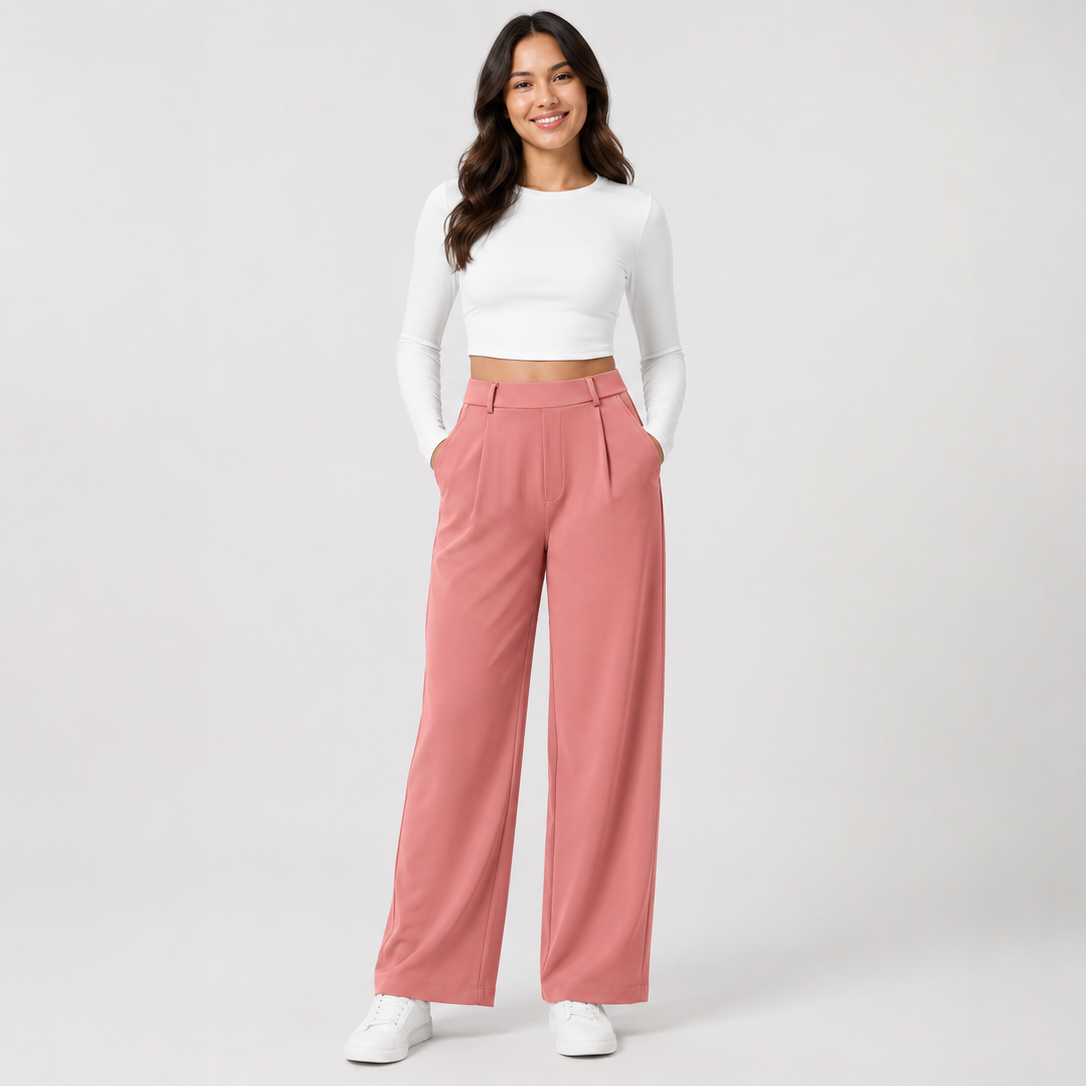 Women’s High-Waist Pull-On Straight-Leg Pants – 4-Way Stretch & Pockets