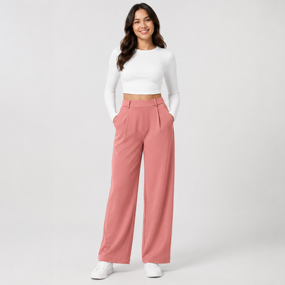 Women’s High-Waist Pull-On Straight-Leg Pants – 4-Way Stretch & Pockets
